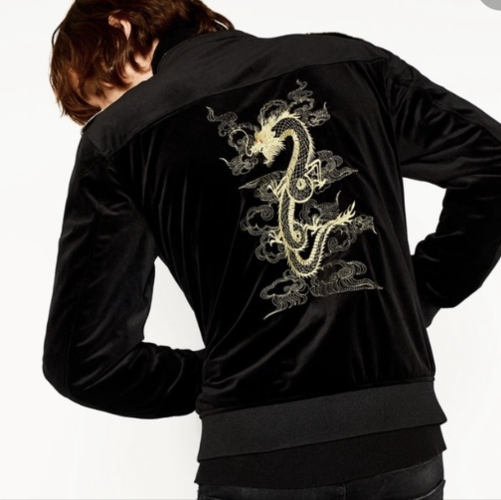 Zara men velour velvet zip up, small